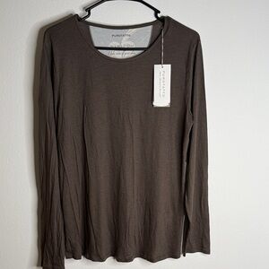 Purotatto I’m a Milk Long Sleeve Crew Neck Tee – Taupe Brown Loose Fit – NWT